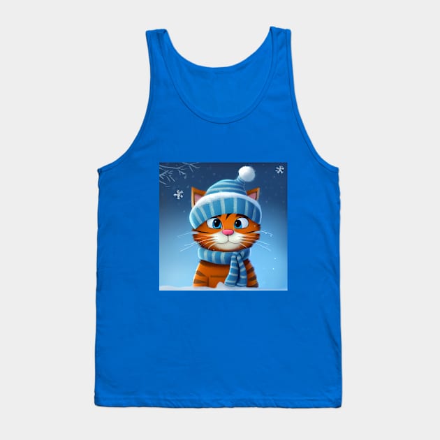 Winter Cat Girl With a Hat and Scarf in Winter Scenery Tank Top by KOTOdesign